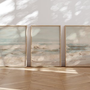 Juego de 3 cuadros costeros clásicos: paisaje oceánico, estampado playero neutro, cuadro playero clásico, arte mural de casa de playa, póster costero