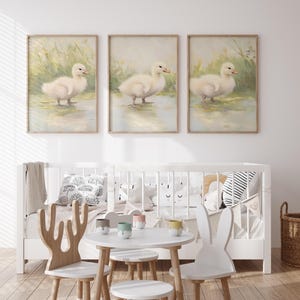 Ducklings Nursery Prints Set of 3, Ducks Nursery Art, Baby Geese Kids Room Decor, Goose Playroom Print, Colorful Duck Wall Art for Nursery