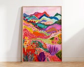 Colorful Abstract Mountain Print, Botanical Landscape Art (Digital Download)