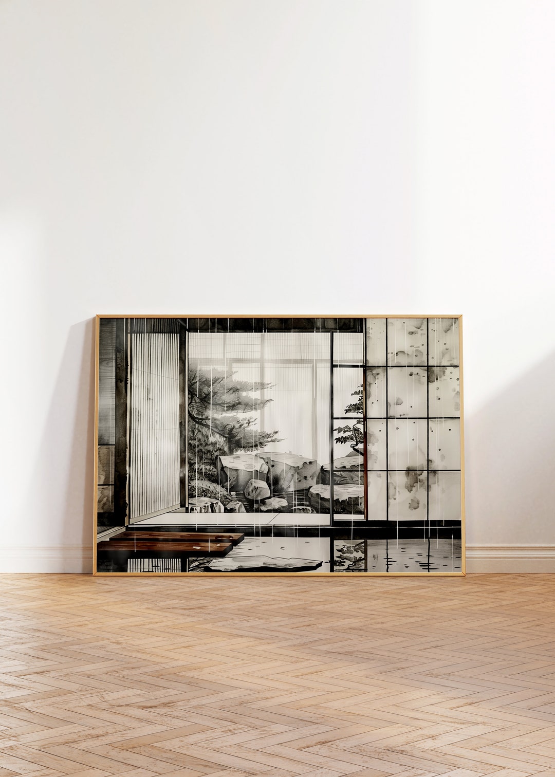 Japandi Landscape Art Print, Neutral Wabi Sabi Decor (digital