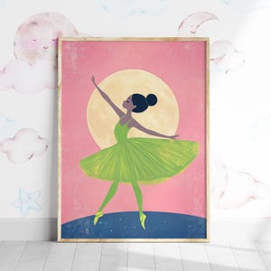 Ballerina Moonlight Nursery Art, Ballet Nursery Decor, Ballet Dancer Painting, Ballerina Girl Print, Pink Girl&#39;s Room PRINTABLE Wall Art