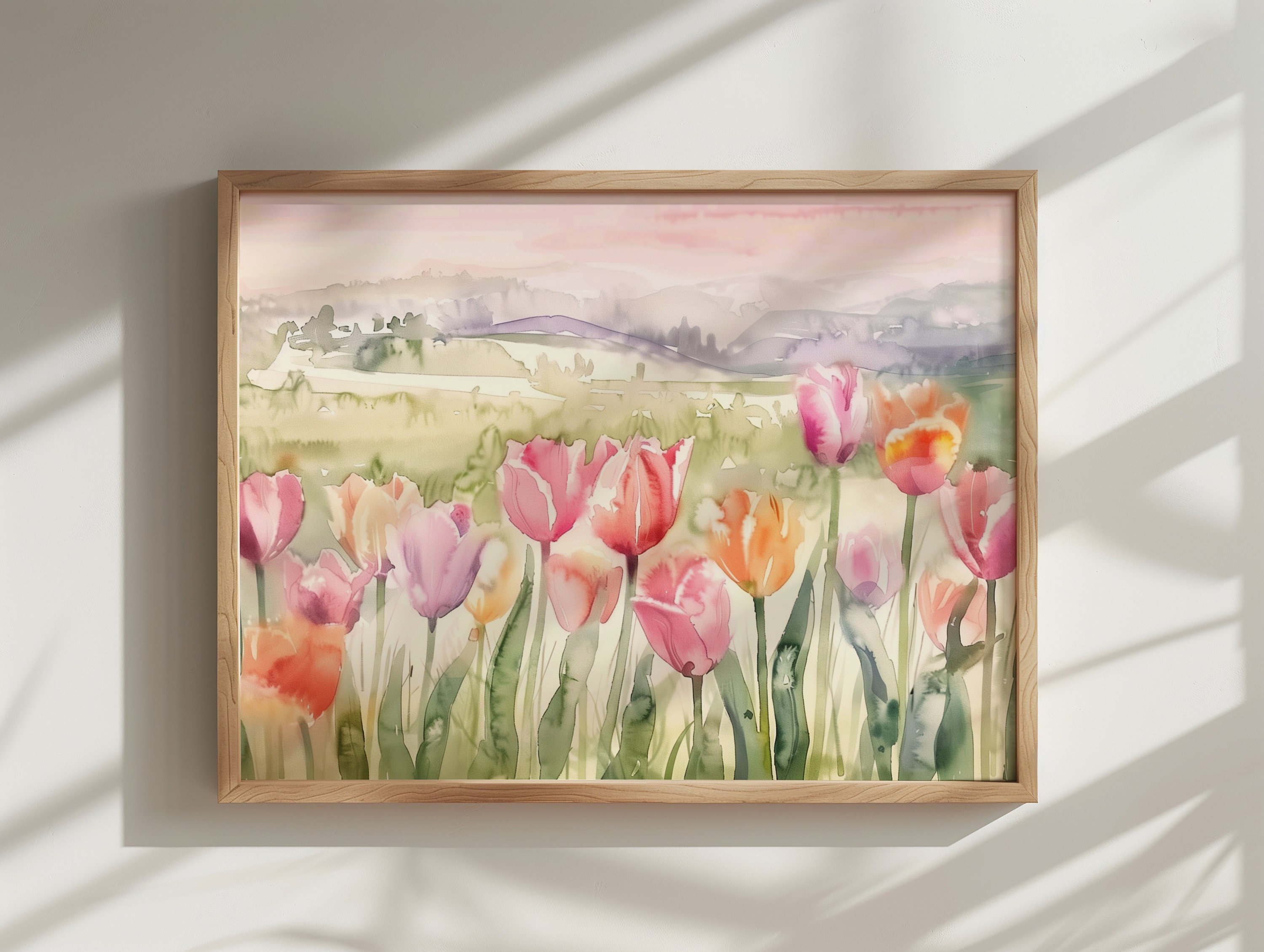 チューリップ畑の水彩画：春の花柄（デジタルダウンロード） - Etsy 日本