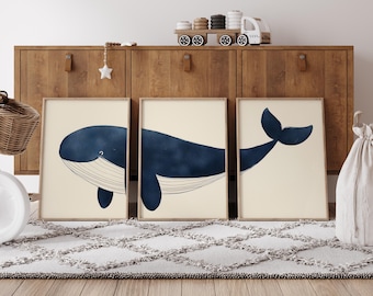 Blue Whale Print Set, Sealife Nursery Decor (Digital Download)