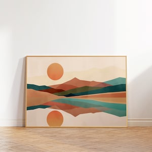 Boho Natur Landschaft Kunstwerk, Berg DRUCKBARE Wandkunst, Aquarell Berg Druck, Natur Wandkunst, Berg Poster, abstrakte Landschaft