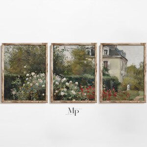 Classic English Cottage Art Set of 3, Rose Garden Classic Painting, Rustic Dining Room Decor, Country House Wall Art, Digital Printable Art