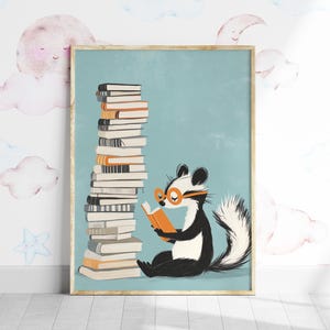 Stampa per sala studio pastello, stampa di libri di lettura per bambini con animali, poster stampabile per la lettura in classe, grazioso decoro didattico, arte murale colorata per la scuola