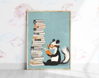 Pastel Study Room Print, Kids Animal Reading Book Print, Classroom Reading Printable Poster, Cute Learning Decor, Colorful School Wall Art