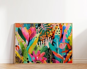 Vibrant Abstract Flower Wall Art, Maximalist Wall Art, Colorful Jungle Print, Colorful Wall Art, Trendy Art, Bright Printable Eclectic Print