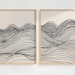 Abstract Line Drawing Set of 2, Minimalist Lines Art, Japandi Wall Art, Wabi Sabi Neutral Japanese Print, Printable Scandi Line Art