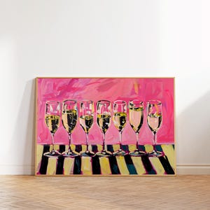 Champagne Glasses Wall Art, Preppy Dorm Decor, Aesthetic Girly Champagne Bar Print, Pink Retro Alcohol Poster, Trendy Maximalist Funky Art