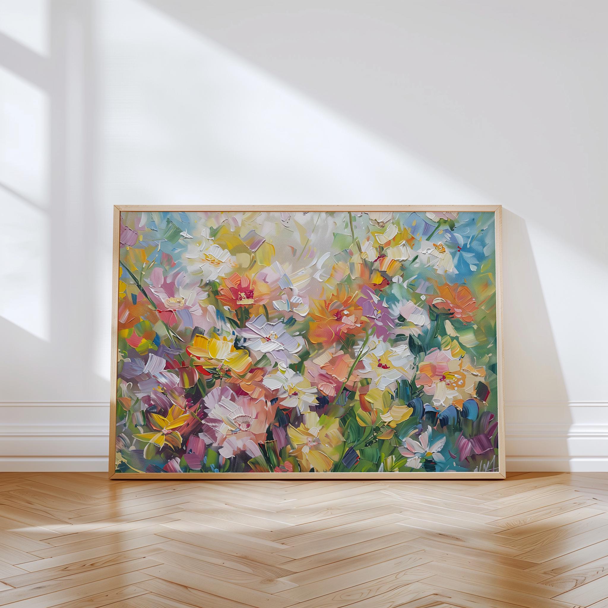 色鮮やかな花柄の油絵風景画プリント（デジタルダウンロード） - Etsy 日本
