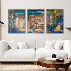 Bookshop Wall Art Set of 3, Book Lover Decor, Cozy Bookstore Prints, Reading Books Art, Retro Bookshop Aesthetic Wall Print, Library Art