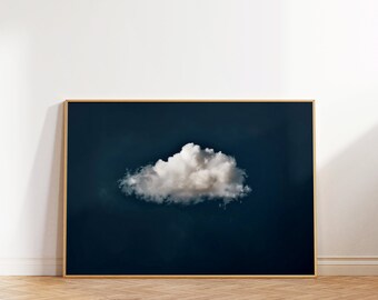 Donkerblauwe wolkkunstprint, minimalistisch woonkamerdecor (digitale download)