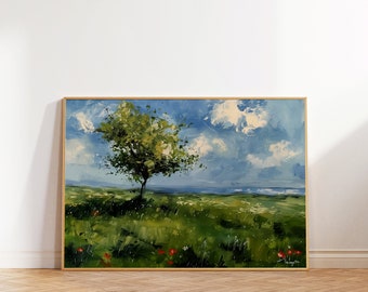 Impression de paysage de campagne d'été : art mural de maison de campagne (téléchargement numérique)
