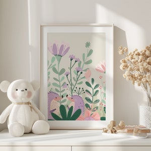 Blumen Igel Aquarell Illustration, Kinderzimmer Wandkunst, Kinderzimmer Blumen Tier Kunstdruck, Kinderzimmer Poster, Schlafzimmer Wanddeko