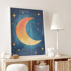Moon and Stars Nursery Poster, Celestial Kids Room Decor (digital ...