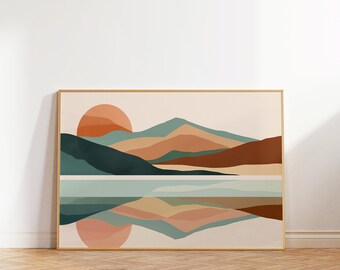 Boho Mountain Landscape Watercolor Art Print (Digital Download)