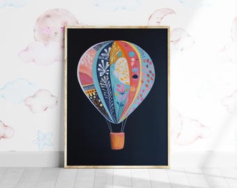 Pastel Hot Air Balloon Nursery Art: Retro Kids Room Decor (Digital Download)