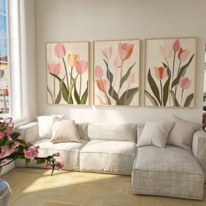 Tulip Print Set of 3, Wild Flower Wall Art, Modern Abstract Floral Wall Art, Flower Market Poster, Living Room Print, Bedroom Wall Décor