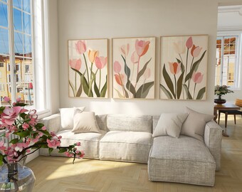 Tulip Print Set of 3, Abstract Floral Wall Art (Digital Download)