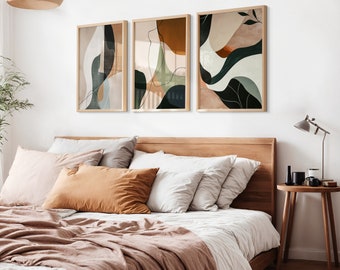 Boho Abstract Art Prints, Terracotta Gallery Wall Set (Digital Download)