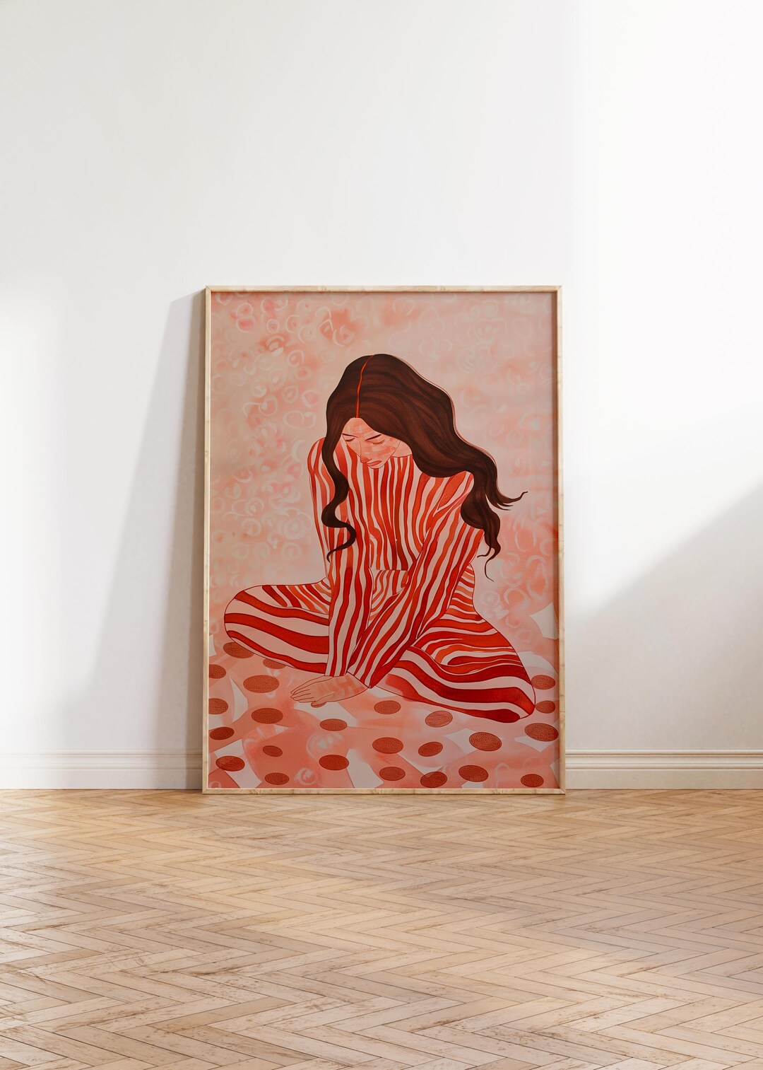 Red Striped Wall Art, Abstract Woman Decor, Colorful Poster