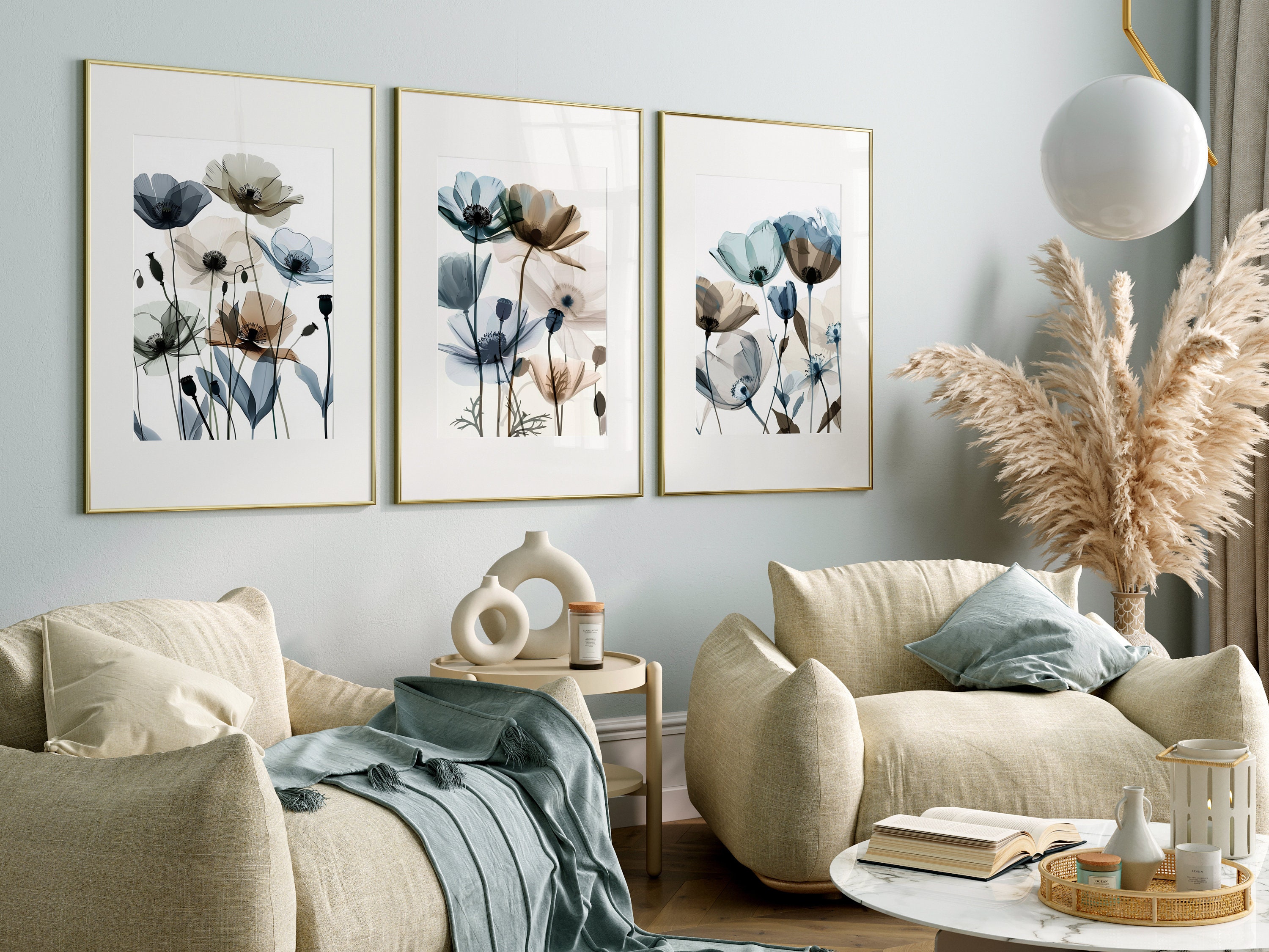 Watercolor Wildflower Prints Set of 3: Light Blue Botanical Art ...