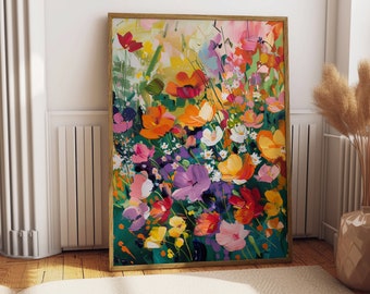 Peinture colorée de fleurs sauvages, art mural floral d'été (téléchargement numérique)