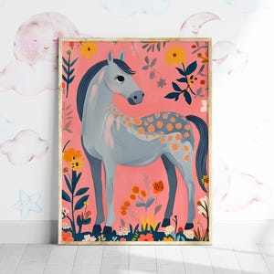Horse Nursery Wall Art, Kids Room Flowers Print, Colorful Abstract Horse Nursery Decor, Girl Room Printable Poster, Playroom Horse Print