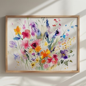 Colorful Wildflower Art, Watercolor Flowers, Bright Floral Prints, Digital Download, Printable Flower Watercolors, Modern Flower Wall Art