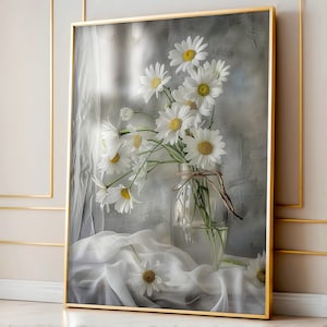 Daisy Flower Watercolor Print, Floral Wall Art, Realistic Flower Art, Daisies in Vase Painting, Kitchen Decor, Bedroom Botanical Printable