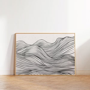 Desenho de linha abstrata Japandi, arte de linhas minimalistas Boho, arte de parede Japandi, impressão de paisagem abstrata Wabi Sabi, arte abstrata bege para impressão