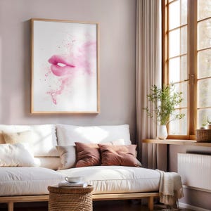 Kiss Lips Wall Art, Preppy Dorm Room Decor, Trendy Poster, Lipstick Print, Trendy Art Print, Funky Fashion Make Up Art, Girls Room Decor