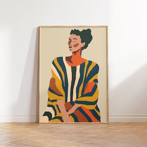 Contemporary Striped Wall Art, Abstract Woman Decor, Colorful Art Print, Stripes Print, Minimalist Portrait Illustration, Eclectic Fine Art