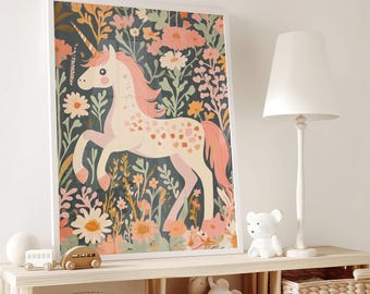 Floral Unicorn Nursery Print, Girl Room Decor (Digital Download)