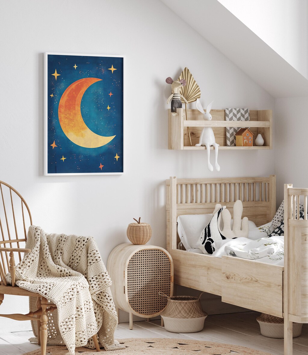 Geetery Set 3 Decorazioni Parete In Legno Per Cameretta Bambini - Arcobaleno, Nuvola, Luna E Stella, Stile Boho, 30 Cm
