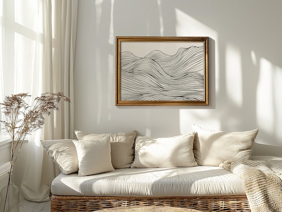 Japandi Abstract Line Art, Wabi Sabi Landscape Print (digital