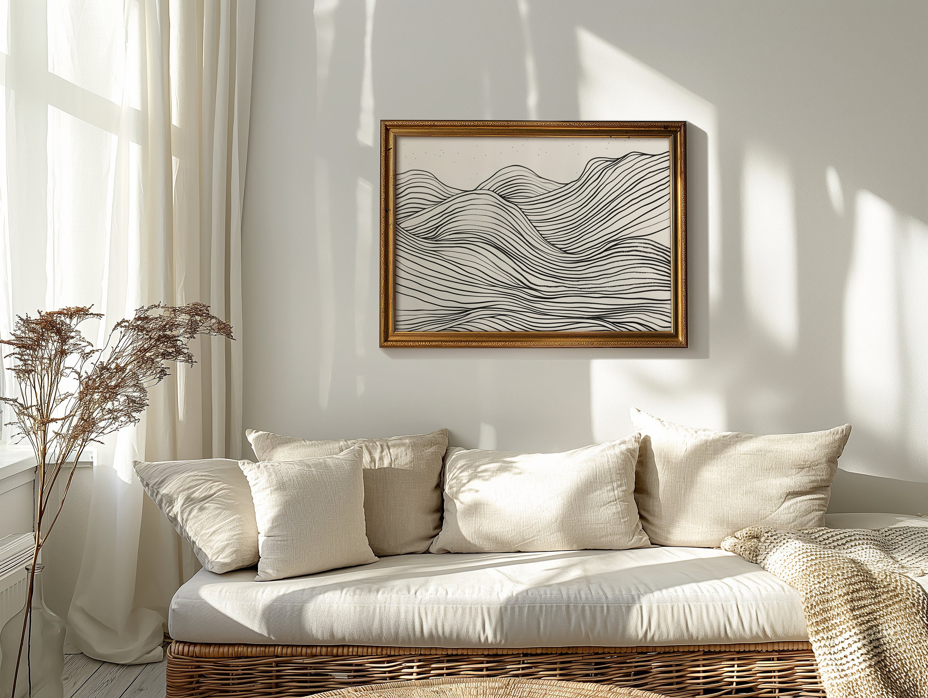 Japandi Abstract Line Art, Wabi Sabi Landscape Print (digital