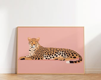 Pink Leopard Art Print, Jungle Animal Poster (Digital Download)