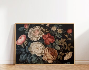 Dark Floral Wall Art: Classic Botanical Print (Digital Download)