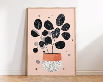 Impression de pot de fleur en terrazzo, art botanique rétro (téléchargement numérique)