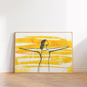 Contemporary Yellow Striped Wall Art, Abstract Woman Decor, Bedroom Poster, Stripes Print, Minimalist  Illustration, Eclectic Fine Art