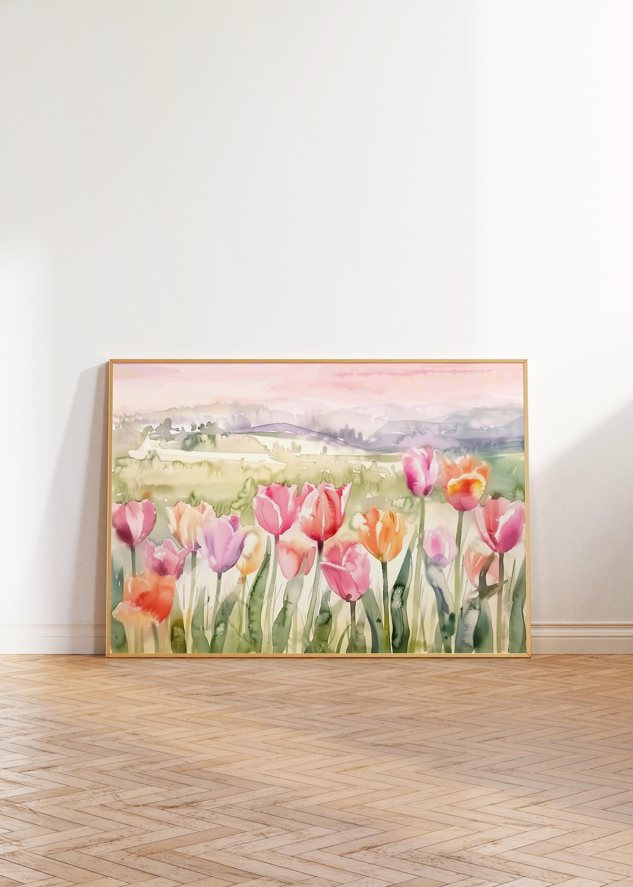 チューリップ畑の水彩画：春の花柄（デジタルダウンロード） - Etsy 日本