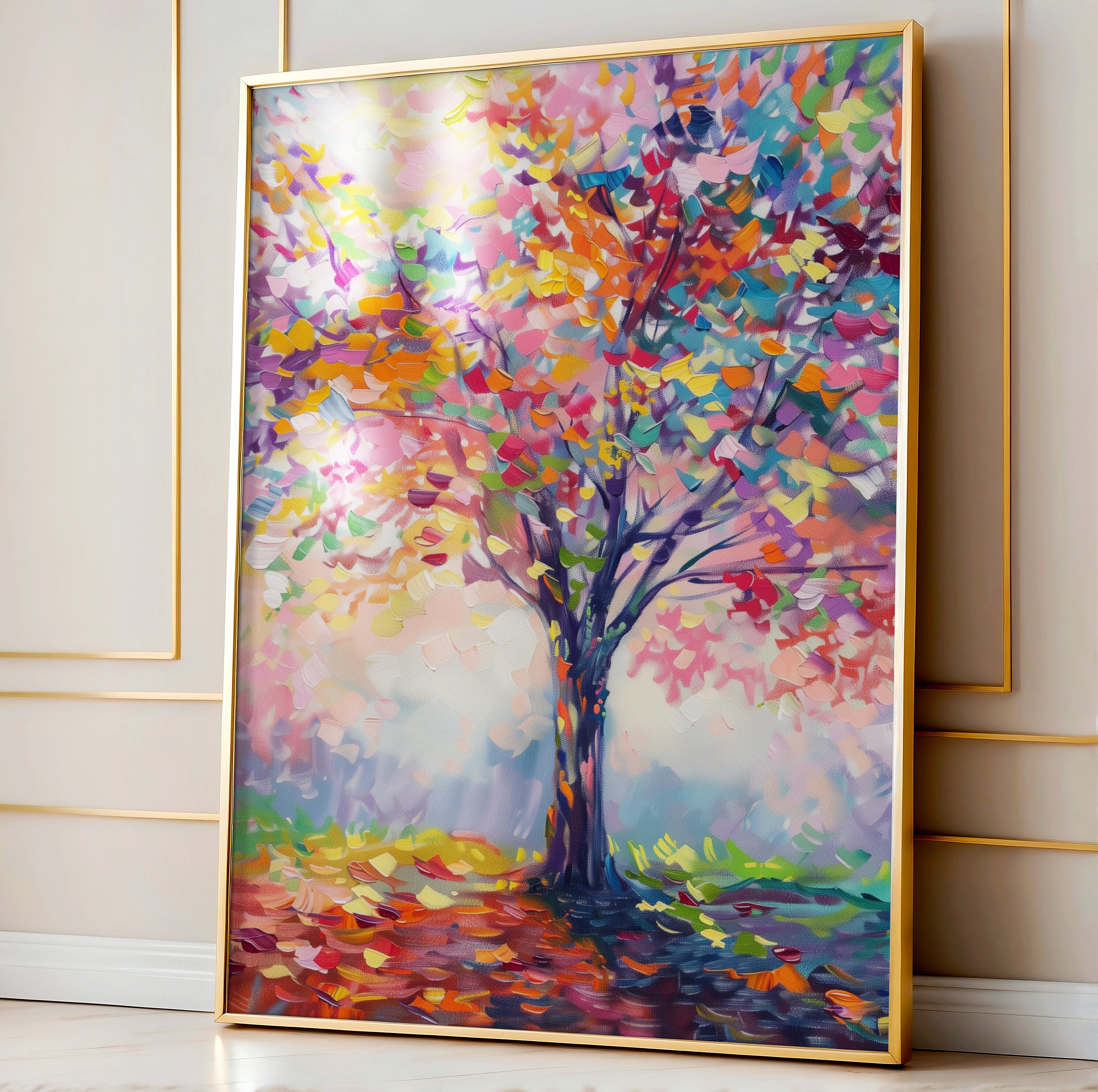 Tableaux Abstraits Contemporains Woxfcart Tableau Abstrait D'arbre Mural  Peint à La Main Avec Paysage Doré - Œuvre D'art Moderne Pour Salon, Chambre  à Coucher - 81,3 X 61 Cm Tableau Arbre Abstrait, image size:3000x2984