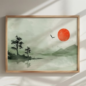 Japandi Sage Green Neutral Wall Art, Minimalist Modern Japanese Digital Art, Wabi Sabi Modern Print Poster, Scandi Trendy Aesthetic Decor
