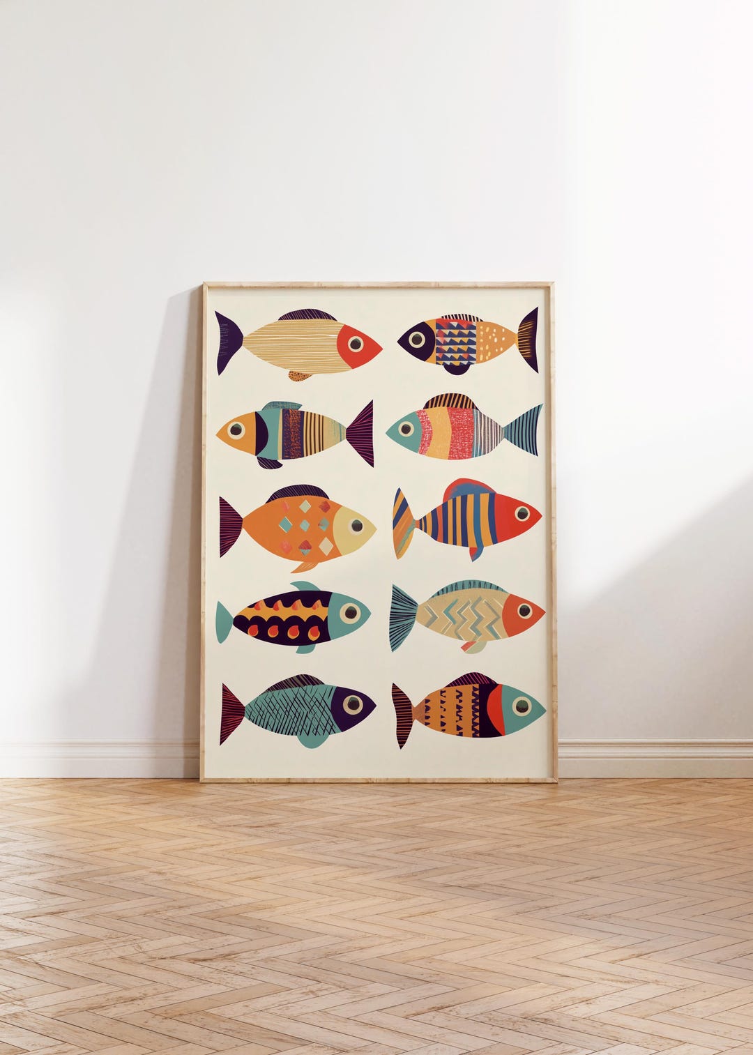 Retro Fish Pattern Wall Decor, Mid Century Art, Kitchen Retro Style ...