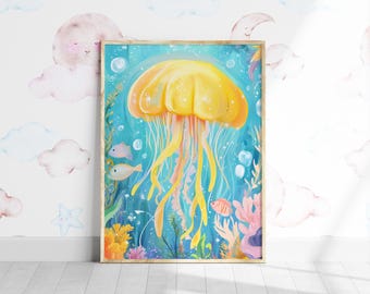 Jellyfish Nursery Print, Coastal Sea Animals Art (Digital Download)