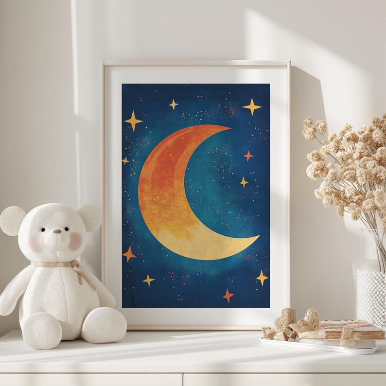 Moon and Stars Nursery Poster, Celestial Kids Room Decor (digital ...