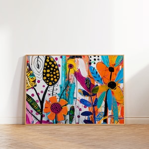 Maximalist Abstract Flowers Wall Art, Vibrant Print, Modern Colorful Floral Wall Decor, Trendy Art, Printable Eclectic Art, Tropical Flowers