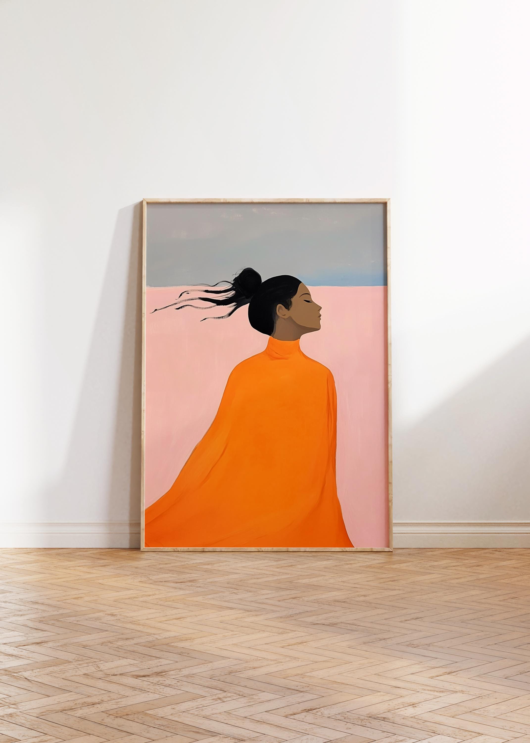 Abstract Woman Art Print, Orange Pastel Portrait (digital Download